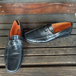 Santoni Black Leather Horse Bit Dress Shoes Loafers Italy Men's Size 11.5 D